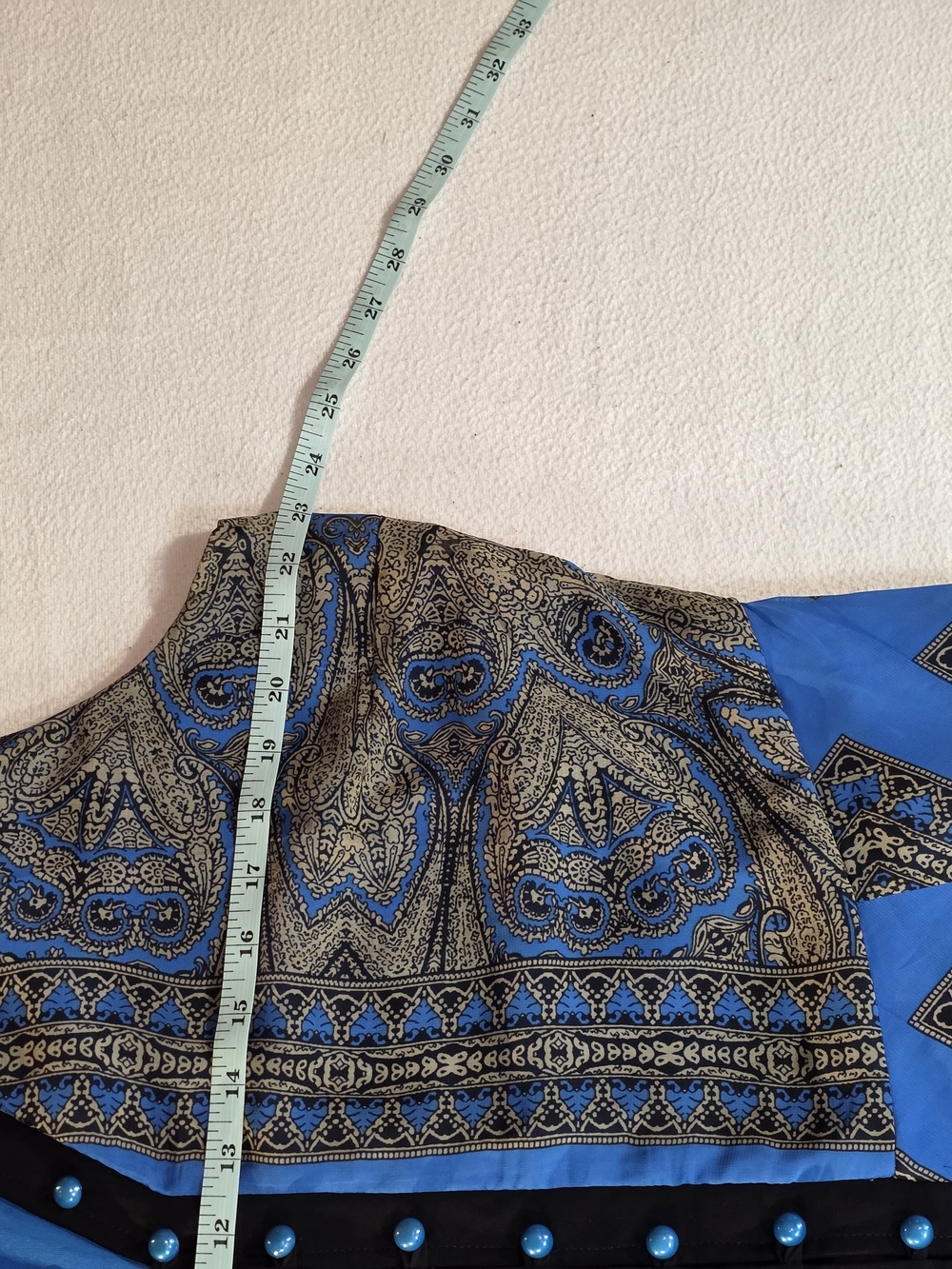 Ashley Stewart Blue and Gold Paisley Asymmetrical Handkerchief Hem Dress - Picture 12 of 13